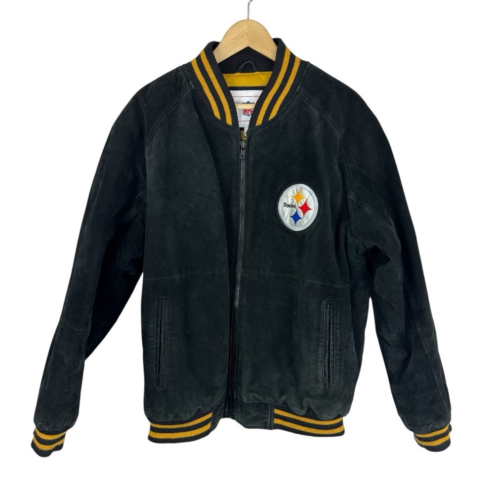 Vintage NFL Pittsburgh Steelers Leather Suede Jacket Size Large Quilted Lining